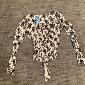 Black and tan floral thong bodysuit